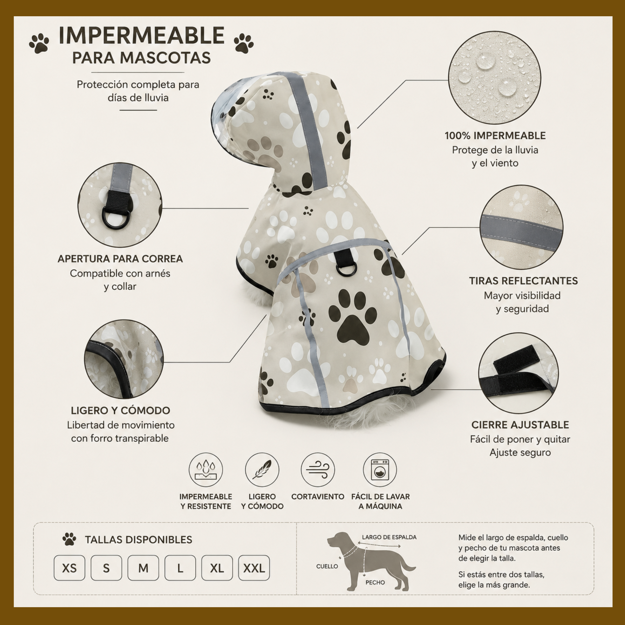 Impermeable con Capucha "Paw Shield": Protección y Seguridad en Días de Lluvia