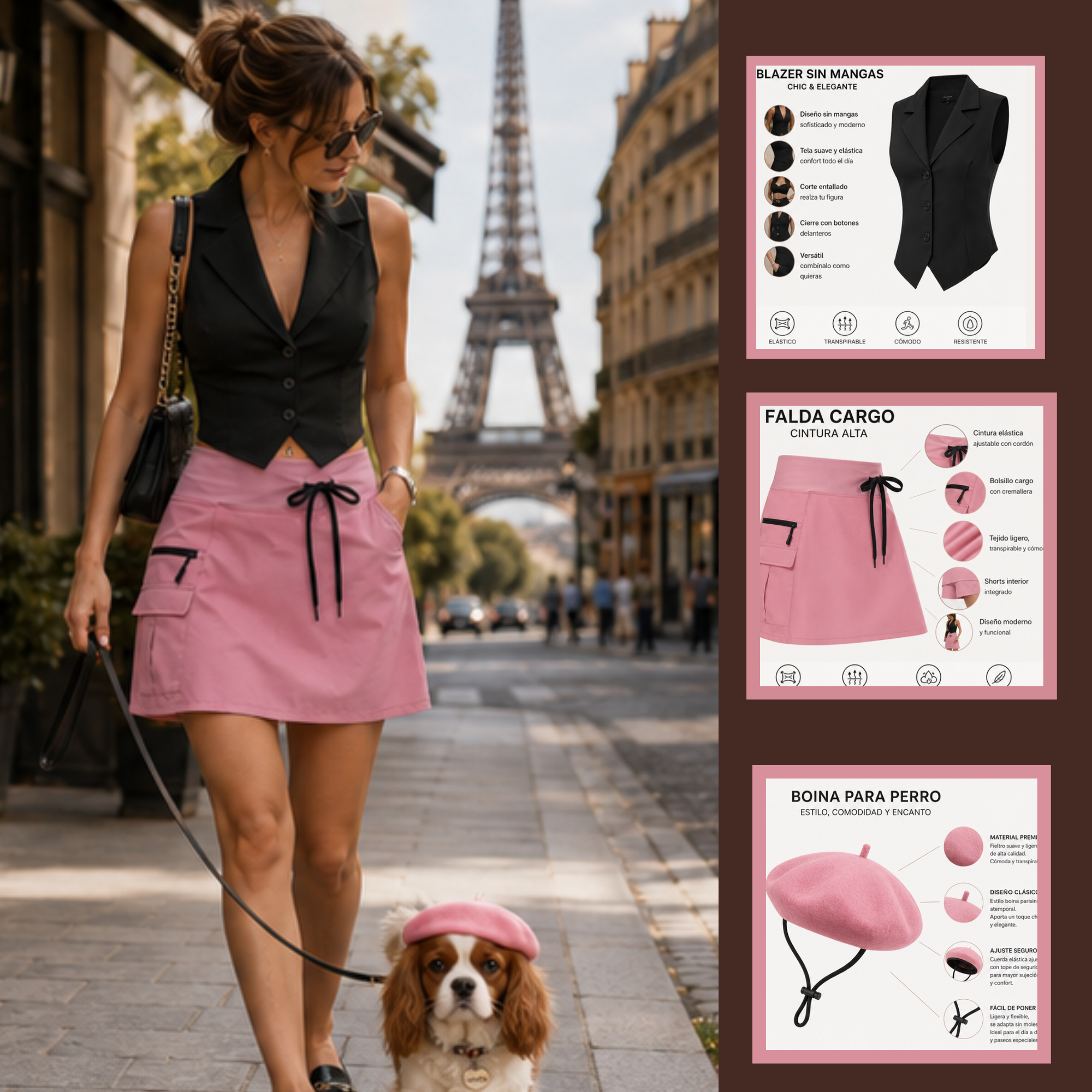 Kit Chic "Parisien Match": Blazer y Skort de Mujer con Boina Coordinada para Perro