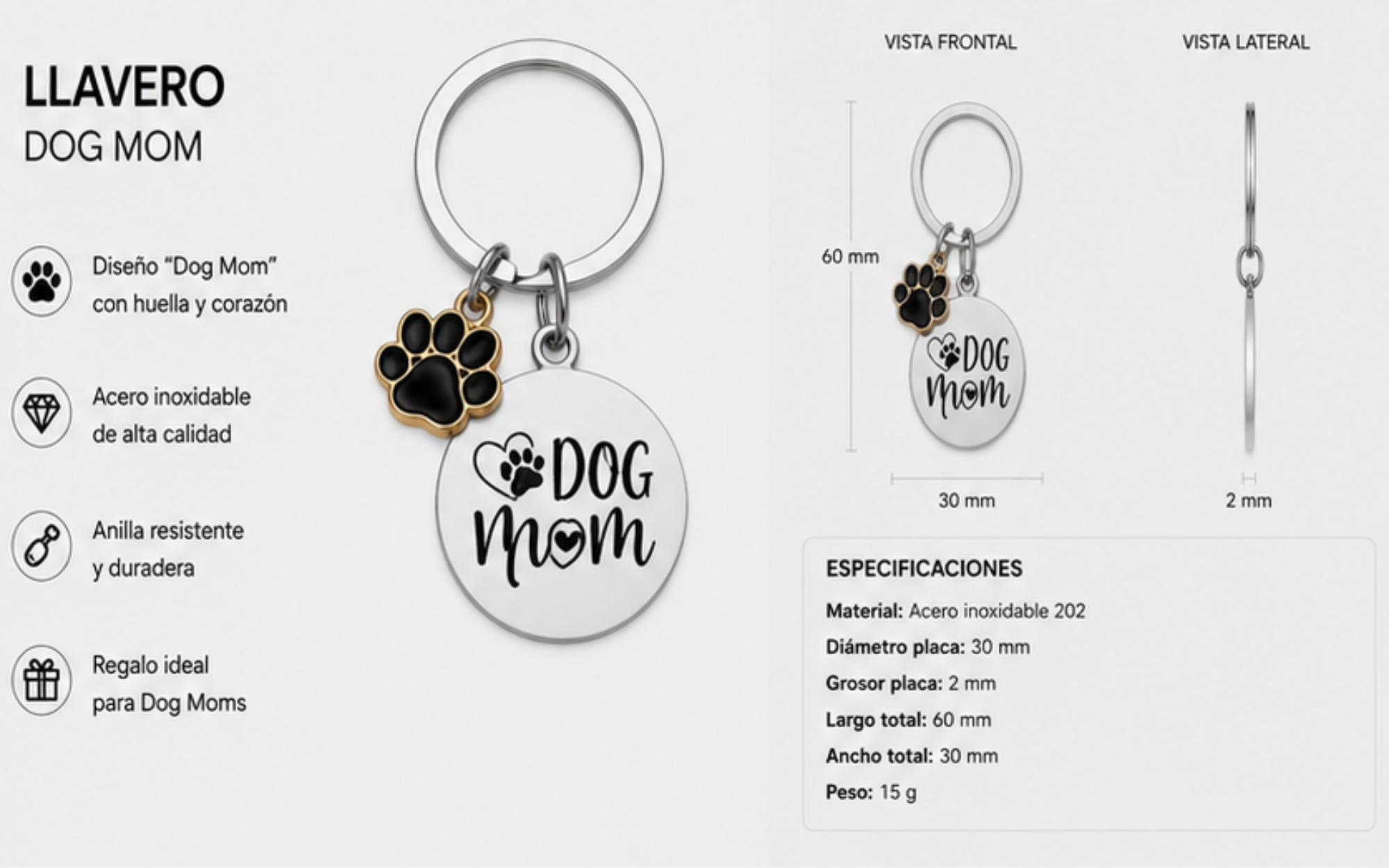 Kit "Regalo con Huella": Pulsera  y Llavero Dog Mom