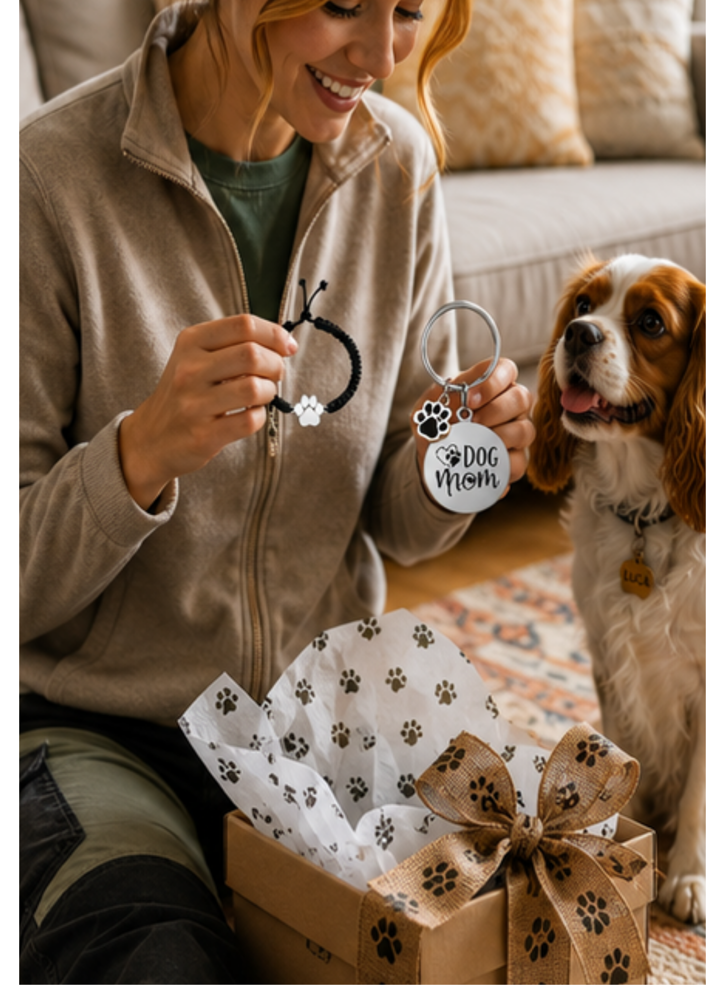 Kit "Regalo con Huella": Pulsera  y Llavero Dog Mom